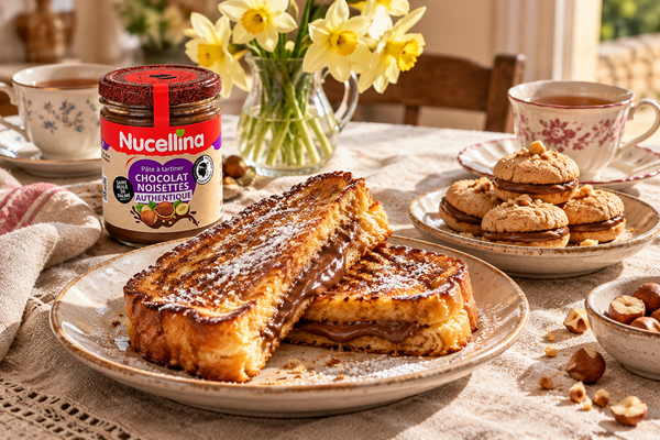 Goûter de la Fête des Grands-Mères avec brioche perdue à la Nucellina, biscuits maison et thé.