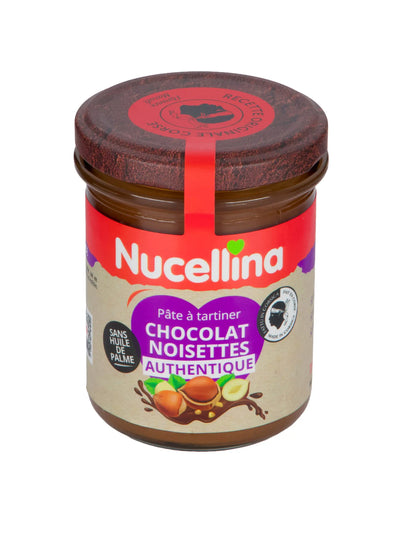 Pot de pâte à tartiner Nucellina Authentique fermé, vu de trois quarts