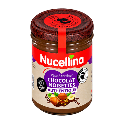 Pot de pâte à tartiner Nucellina Authentique fermé, vu de trois quarts