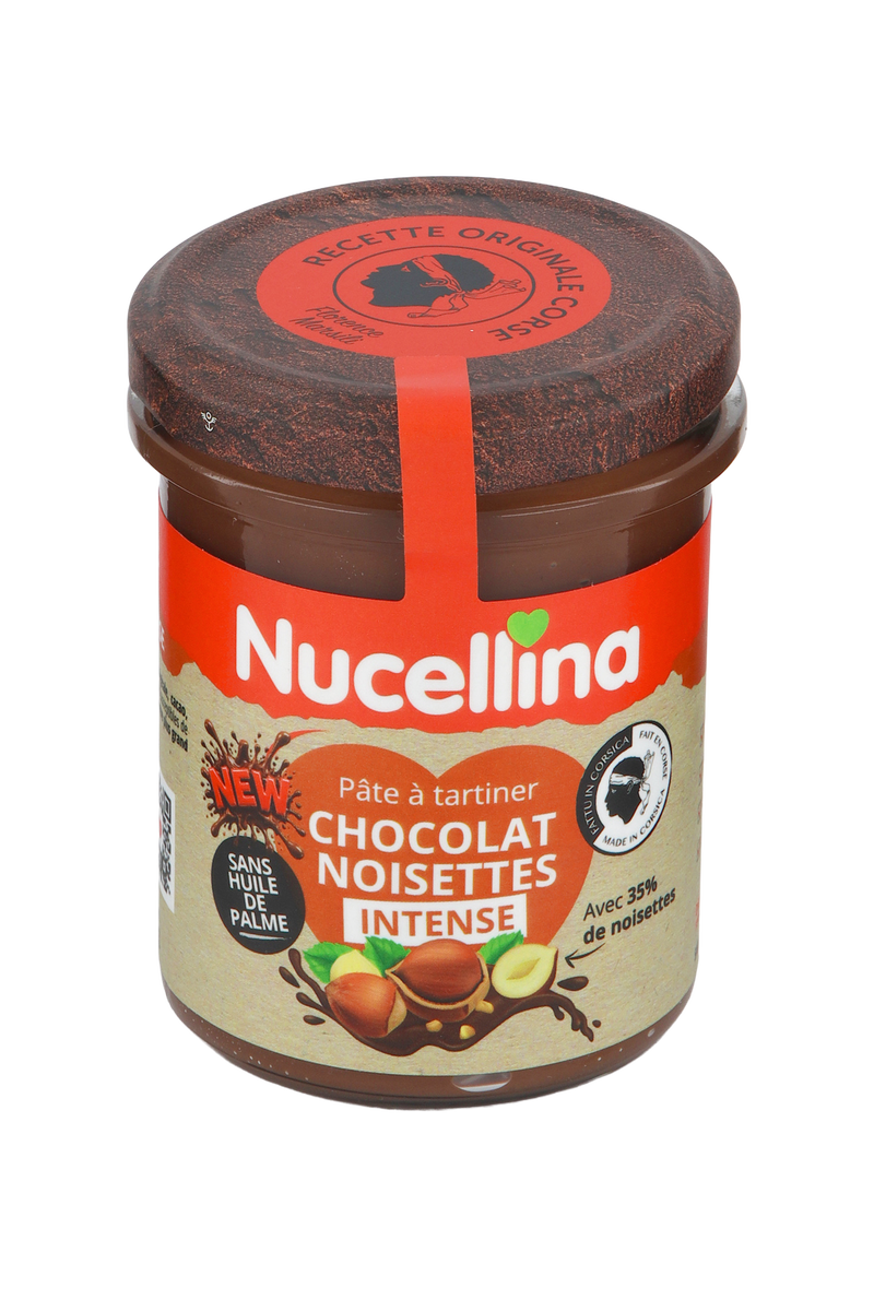 Pot de pâte à tartiner Nucellina Intense fermé, vu de trois quarts