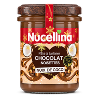 Pot Nucellina chocolat noisettes noix de coco 2026, vue de face, détouré